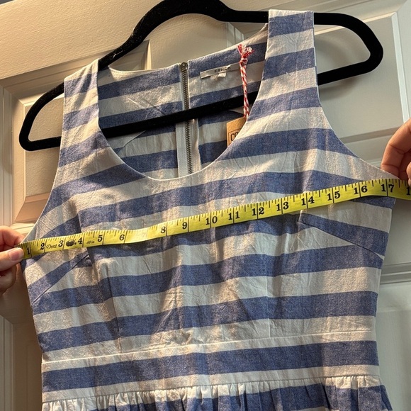 FRNCH Blue and White Striped 100% Cotton Midi Dress - Picture 11 of 11